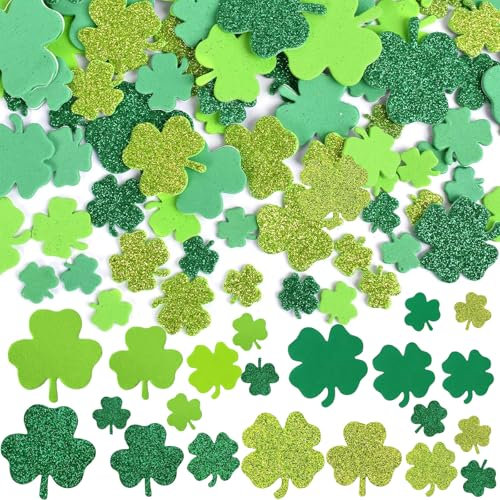 ParPix Kleeblatt Aufkleber Glitzer Konfetti Glücksklee Deko,200 Stück Kleeblätter Sticker Moosgummi Selbstklebend,Glücksklee Streudeko für Geburtstag,St Patricks Day,Silvester,Vierblättriges Tischdeko