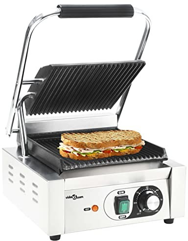 Xichuzi Grill Parrilla estriada, Sandwichera Grill, Grill Plancha, Parrilla Multifuncional, Barbacoa Interior, de Acero Inoxidable 1800 W 31x30,5x20 cm