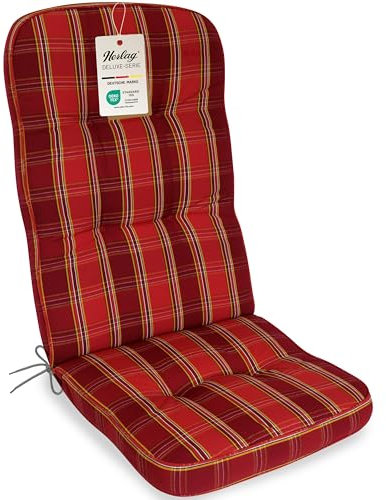 Herlag Hochlehner-Polsterauflage Tilly 123x50x9cm | Sitzauflage 9cm Karo-Motiv | Auflage Hochlehner-Gartenstuhl| Deluxe-Serie extra hoher Komfort | Öko Tex 100 | Rot-Kariert