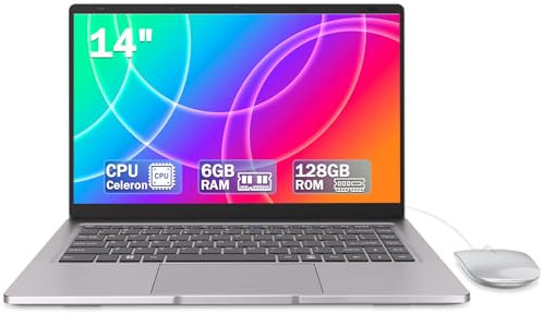 Ordenador portátil Config Dual Core N4000,14 pulgadas 6GB RAM 128GB SSD,soporta Bluetooth,2,5G/5G WiFi,Ordenadores portátiles ligeros,con blando,Adaptador Ethernet,adecuado para la oficina, estudio, y