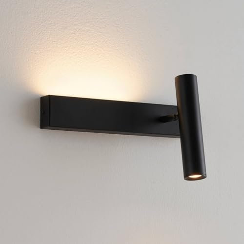 KOSILUM - Applique LED liseuse noire - Dovi (sans interrupteur) - Lumière Blanc Chaud Eclairage Salon Chambre Cuisine Couloir - 10W - 1211 lm - LED intégrée - IP20