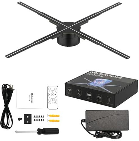 Ventilatore olografico 3D, display pubblicitario olografico con WiFi, Bluetooth, APP, con perline lampada ad alta risoluzione, ventilatore videoproiettore di animazione 3D,65cm