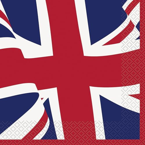 Papierservietten mit Union-Jack-Motiv, 16 Stück für den VE-Tag, 80. Jahrestag, Dekorationen für britische, königliche, olympische, Eurovision und britische Veranstaltungen und Feiern