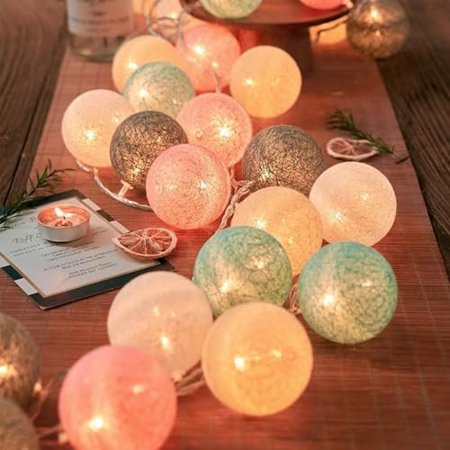 ENLACE LED Lichterkette Baumwollkugeln, 2M 10 LED Kugeln Lichterkette Batteriebetrieben, 6CM Kugeln, Cotton Ball Lichterketten für Kinderzimmer, Hochzeit, Weihnachten, Party Deko