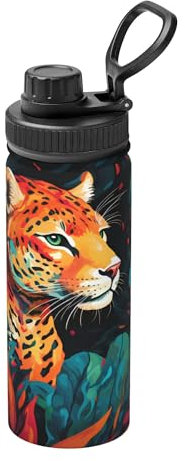 Animal Tiger Stainless Steel Vacuum Insulated Water Bottle 18oz/530ml, Teal Leakproof Flask with Carry Handle Thermal Mug for Sport School Travel Gym Commuting