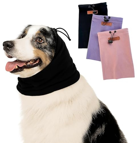 Protège-Oreilles Colenumone Dog Snood - Capuche apaisante et Cache-Cou/Oreille avec Pince réglable, pour Le soulagement de l'anxiété, Les Soins et Le Froid, (Noir,S)