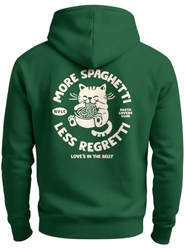Neverless® Herren Sweatjacke Backprint More Spaghetti Less Regretti Katze Lustig Zipjacke Zip-Hoodie Männer Fashion Streetstyle