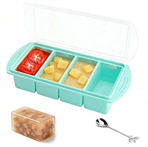 KQDRAVINE Souper Silikon Gefrierform mit Deckel, 1-Tassen Portionierform für Suppe und Brühe, BPA-freier Stapelbarer Gefrierbehälter, Mintgrün