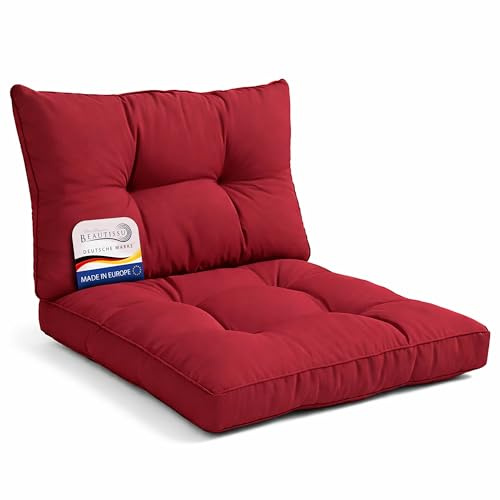 Beautissu Lounge Auflagen Set Sitzkissen & Rückenkissen für Rattan Stühle | 70x70cm 70x40cm Rot bequemes Gartenstuhl Sitzpolster Outdoor Polster Gartenmöbel Sessel Kissen Stuhlauflage xLuna