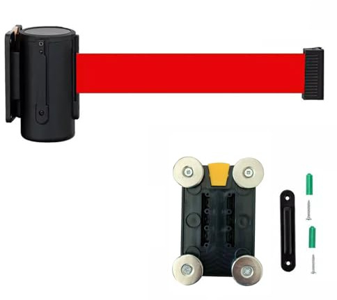 Ausziehbare Absperrung, Magnetische Wandhalterung, 2/3/5m, roter Gürtel, multidirektionale Umschaltung, temporäres Kontrolltool for Menschenmengen als Sicherheitswarteschlangenlösung(3M/9.8FT)