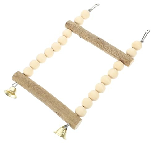 MAGICLULU Vogel Holzschaukel Hängespielzeug für Käfig Stabile Sitzstange zum Kauen Beige Holzspielzeug für Papageien und Wellensittiche Vogelkäfig Dekoration