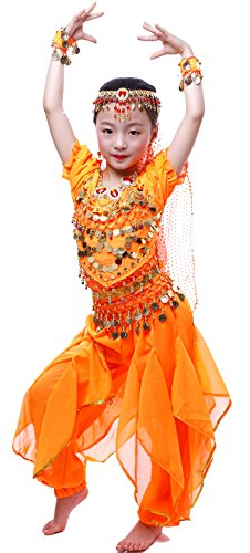 Astage Mädchen Halloween Bauchtanz Kostüm Anzug Orange S