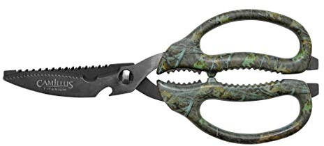 Camillus Forbici multifunzione dotate di fodero, lame in acciaio 420 con rivestimento in titanio, da 10,2 cm, impugnature ABS, acciaio/mimetico, 22,9 cm