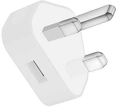 IWIO USB Mains Charger 3 Pin UK Plug 1Amp/1000mAh Compatible with Samsung S10/S10 Plus/S7/S8/S9/Tab/HTC/Nexus/OnePlus 6T/5/4/3 iPhone Xs/Max/X/8/Plus/7/6s/6/5 iPad 1/2/3 Mobile Phone (White)