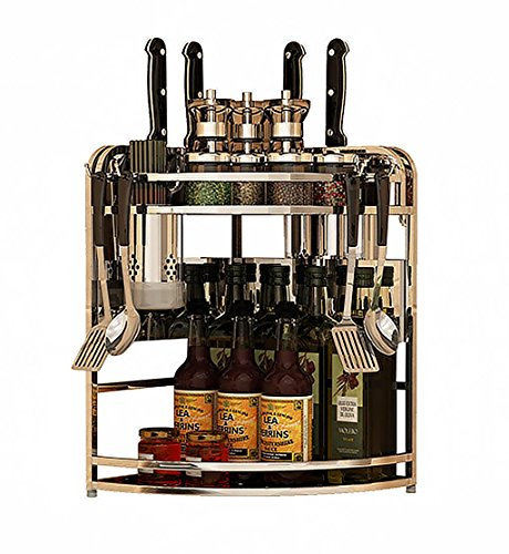 Fan-Shaped Stainless Steel Double Rack, Floor-Standing Corner Storage Rack (Silver White)