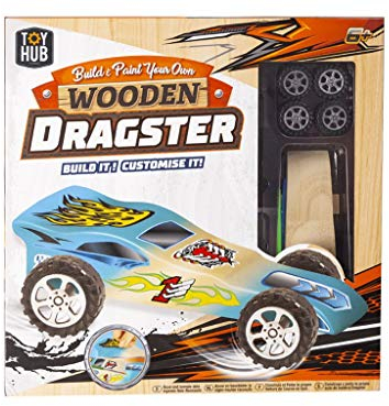 Toy Hub Build & Paint Your Own Wooden Dragster Racer Car Custom Racing Vehicle Childrens Boys Gift