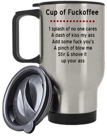 Getagift Adult Mug Cup of Fuckoffee Themed 14 oz Travel Mug - Gift for Christmas. (Silver)