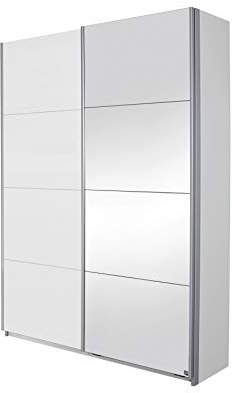 Rauch Möbel Minosa Schrank Kleiderschrank Schwebetürenschrank 2-türig, Weiß mit Spiegel, inkl. Zubehörpaket Basic 2 Einlegeböden, BxHxT 181x197x48 cm