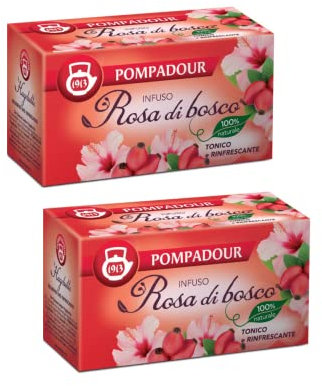 Pompadour Tè 1913 | Infuso Rosa di Bosco con Ibisco Tonico e Rinfrescante | Tisana Rosa Canina & Ibisco - 2 x 20 Bustine di Tè (70 Gr)