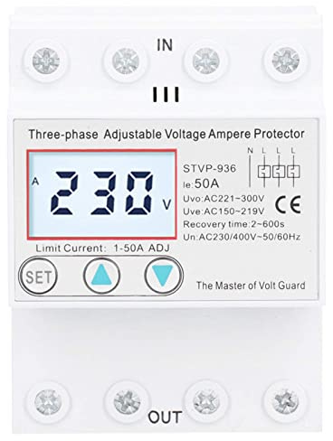 Einstellbarer Spannungsschutz, STVP-936 230V/400V AC 3-Phasen LCD Multifunktions Spannungsschutzgerät, für Dreiphasiges Vierdraht Stromversorgungssystem Oder Elektrische Geräte(50A)