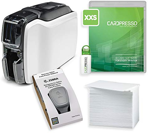 Zebra ZC100 Kartendrucker Paket mit 100 Plastikkarten weiß und Cardpresso XXS Software