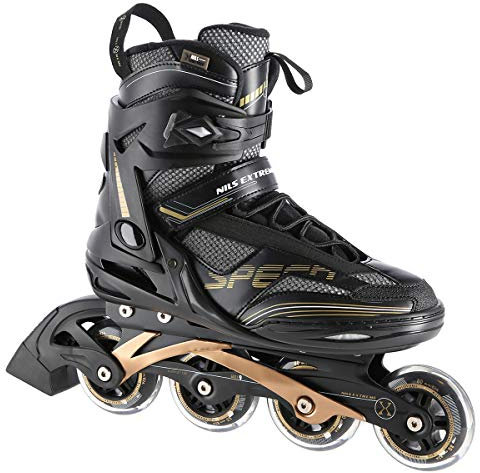 Nils Extreme Inliner für Herren und Damen - Inline Skates - ABEC9 Chrome Kugellager – Rollerblades Erwachsene - 82A Rollen - Rollerskates 41 - Schwarz und Gold - NA2150