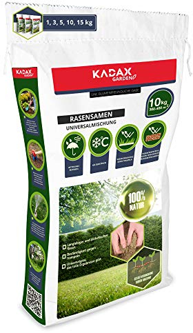KADAX Rasensamen, 400 m², Grassaatgut, universales Gras, Rasenmischung, Grassamen, Samen, Rasensaatmischung, Saatgut für robusten und ästhetischen Rasen (10 kg)