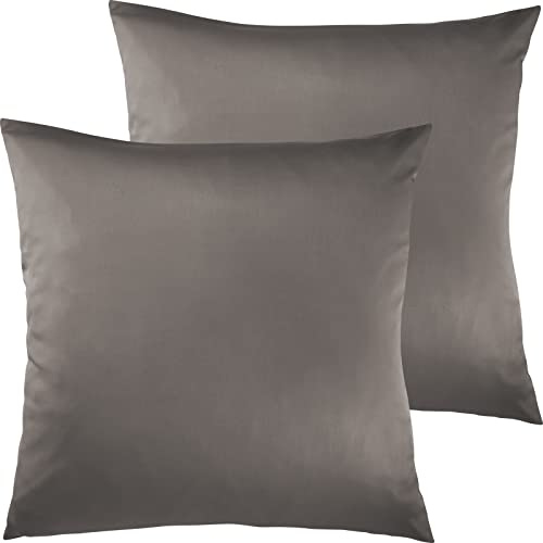 Pure Label 2er Set Mako Satin Kissenbezüge 50x50 cm aus 100% Baumwolle in Taupe - Traumhaft weiche Deko Kissen passend zu unseren Bettwäsche Sets