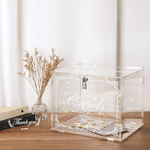 Benjia Acrylic Wedding Card Box, Clear Card Box with Lock and Slot for Reception, Anniversary, Birthday Party, Baby Shower