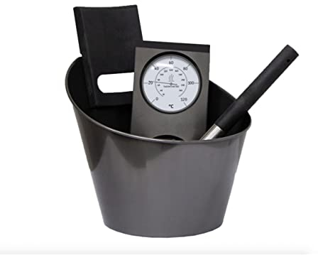 Harvia Black Steel Set d'accessoires pour Sauna avec Seau et louche, Thermo-hygromètre en Acier Inoxydable Noir