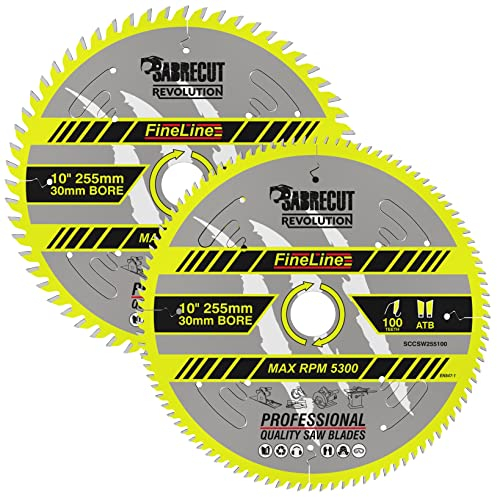 2 x SCCSW255K1 SabreCut 255mm 60T und 100T x 30mm Bohrung FineLine Thin Kerf Holz Sperrholz MDF Spanplatten Quer- und Längsschnitt-Sägeblätter kompatibel mit Dewalt Makita und vielen anderen