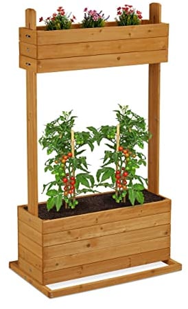 Relaxdays Vertikalbeet, Hochbeet mit 2 Etagen, Holz, HBT: 145 x 82 x 50 cm, Kräuterbeet Garten, Balkon, Terrasse, Natur, 10038671