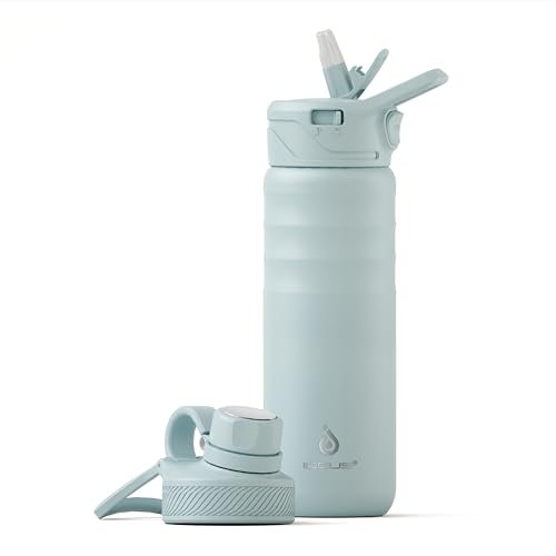 IDEUS Vacuum Insulated Water Bottle, Stainless Steel Double Wall Flask Metal Sports Canteen with Leak-Proof Screw Cap (Light Blue, 24oz (710ml))