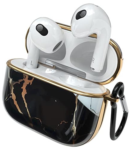 EAZY CASE - Schutzhülle für AirPods 3 Hülle Schwarz Hard Case Stoßfest mit Karabiner geeignet als Schlüsselanhänger Antikratz Etui rutschfest Hardcase für Airpod 3. Generation in Marmor Schwarz