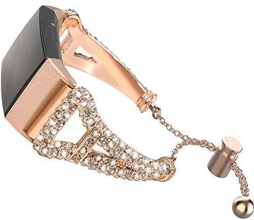 Lebensstyle Uhrenarmband Armband für Fitbit Charge 3/ Charge 4 Metall besetzt mit Künstlicher Diamanten Ersatzband Armbänder Smartwatch Zubehör (Rosegold)