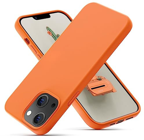 OIIAEE Silicone Case Designed for iPhone 13 Case, Ultra Slim Shockproof Protective Liquid Silicone Phone Case with Soft Anti-Scratch Microfiber Lining, 6.1 inch-Papaya Yellow