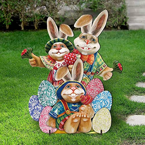 Dantazz Osterhasen Dekoration für Draußen Ostern Kaninchen Deko Holz Basteln Statue Osterhäschen Gartenstecker Tierfiguren Osterstecker Ornament Osterschmuck Outdoor Frühlingsdeko (A, OneSize)