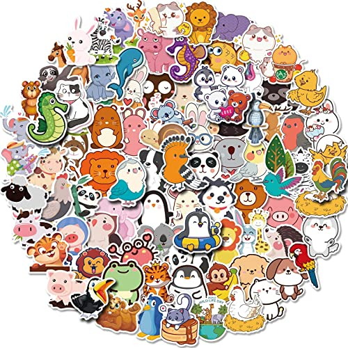 BuerHomie 100 Stück Aufkleber Sticker Set süße Tiere für Laptop Skateboard Fahrrad Motorrad Koffer Wasserflasche Pad, Sticker Vinyl Wasserdichte Aesthetic Aufkleber Junge Mädchen Kind
