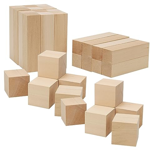 MANCHAP 32 PCS Natural Wooden Carving Blocks - 2 Size, Unfinished Basswood Blocks for DIY Crafts
