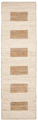 Dash & Albert Milo Ivory Handwoven Jute/Cotton Rug, 2.5 X 8 Feet, Tan Stripe Pattern
