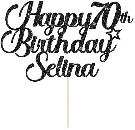 Personalised Happy Birthday Cake Topper Cake Decorations Double Sided Glitter Cake Toppers Custom Gifts for Women Men Friend with Any Age Name on 1st 10th 20th 30th 40th 50th (Black)