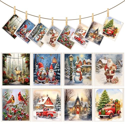 8 Pieces Christmas Swedish Kitchen Cleaning Dishcloths Retro Christmas Reusable Fast Dry Dish Towels Swedish Xmas Absorbent Dish Cloths with Santa Snowman Christmas Tree Deer and Cardinal for Kitchen