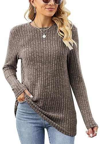 Famulily Ladies Longline Tunic Jumpers Casual, Warm Plain Long Sleeve Tops Women Baggy (L, Coffee)