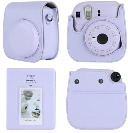 TONYLAIJIANTAO Camera Case Compatible with Fujifilm Instax Mini 12 11 9 8 Instant Camera, PU Leather Carrying Bag with 64 Pockets 2 x 3 Mini Photo Album. (Purple)