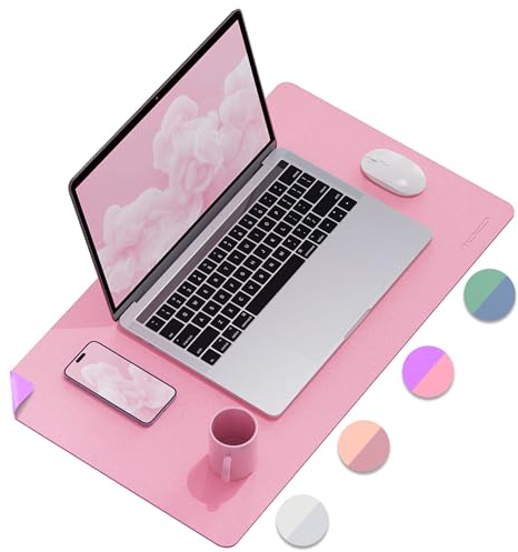 MoKo Schreibtischunterlage, 60x35 PU Leder Laptop Tischunterlage, Wasserdichte Schreibtischmatte Rutschfeste Schreibtischauflage, Doppelseitig Office Mauspad für Büro/Zuhause, Violett+Eosin Rosa