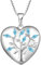 YL Lebensbaum Medaillon Halskette 925 Sterling Silber Schnitt Aquamarin Blau Herz Medaillon Anhänger für Damen,45-50CM