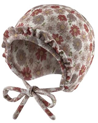 Sterntaler Inka Mütze mit Blumen Druck und Kleiner Rüsche - Mädchen Babymütze aus Mischgewebe mit angeschnittenen Ohrenklappen und Bindeband - Häubchen, gefüttert mit Baumwollfleece - beige, 41