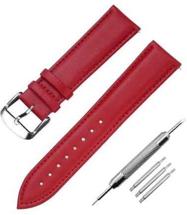 ROWCES Weiches Leder-Uhrenarmband, 12mm – 22mm, Uhren-Ersatzarmband, Herren- und Damen-Uhrenzubehör, Rot, 14mm