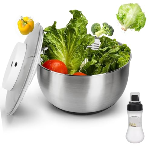 Salad Spinner 4.8 L,Stainless Steel Electric Vegetables Washer Dryer with USB Chargeable,Lettuce Spinner and Dryer,Wash,Spin & Dry Salad Greens,Fruit Vegetable Strainer Spinner