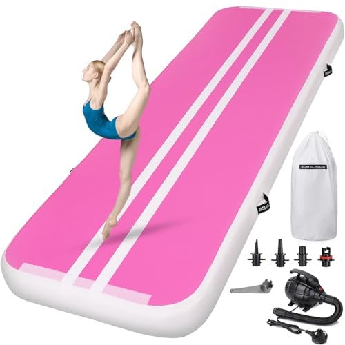 ROMELANDS Air Gymnastics Track Tumbling Mat 4 Thick, 10/13/16 Ft Inflatable Training Mats For Home Use With Pump
